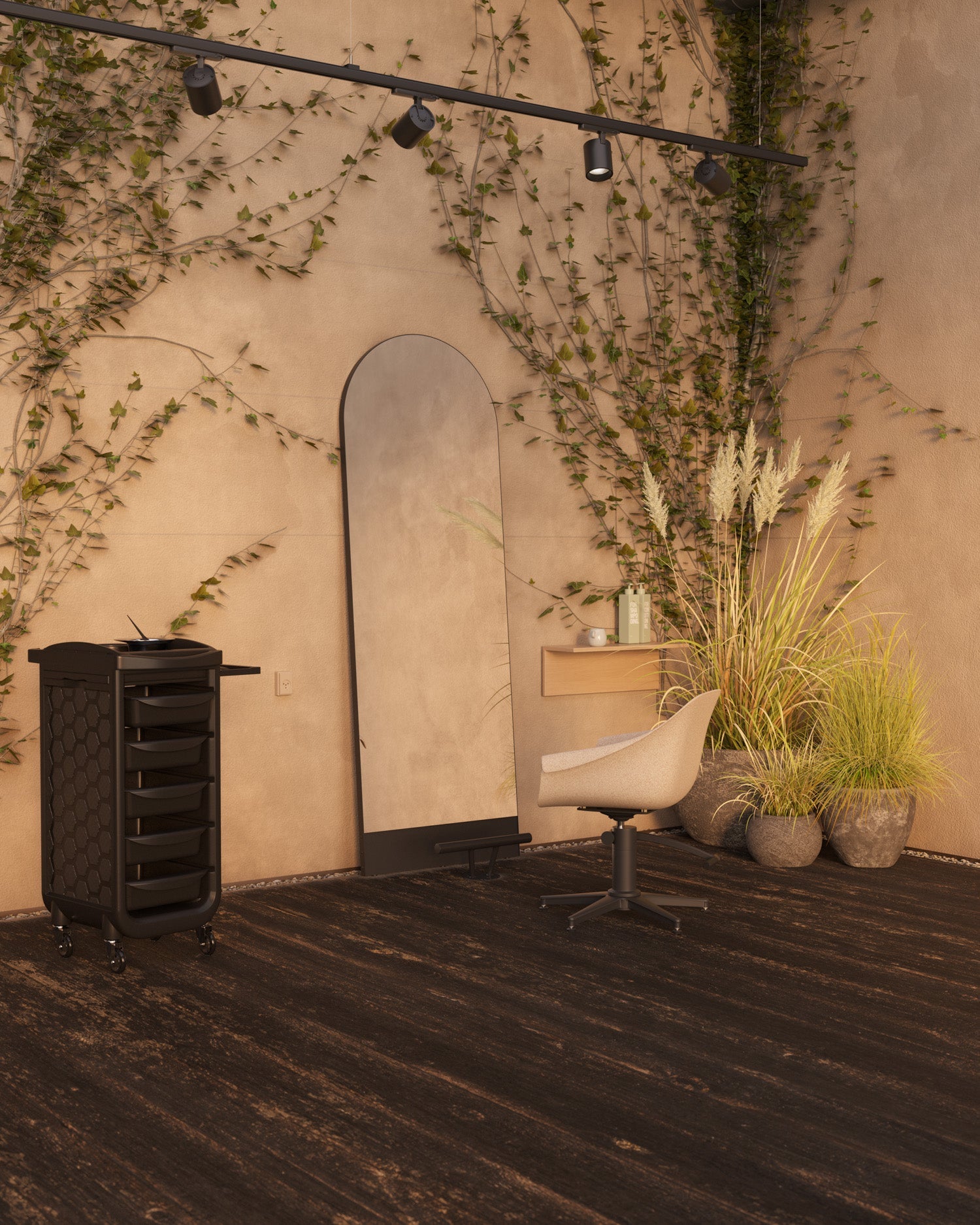 Eco - Beige hairdresser's chair - Chrome plate foot